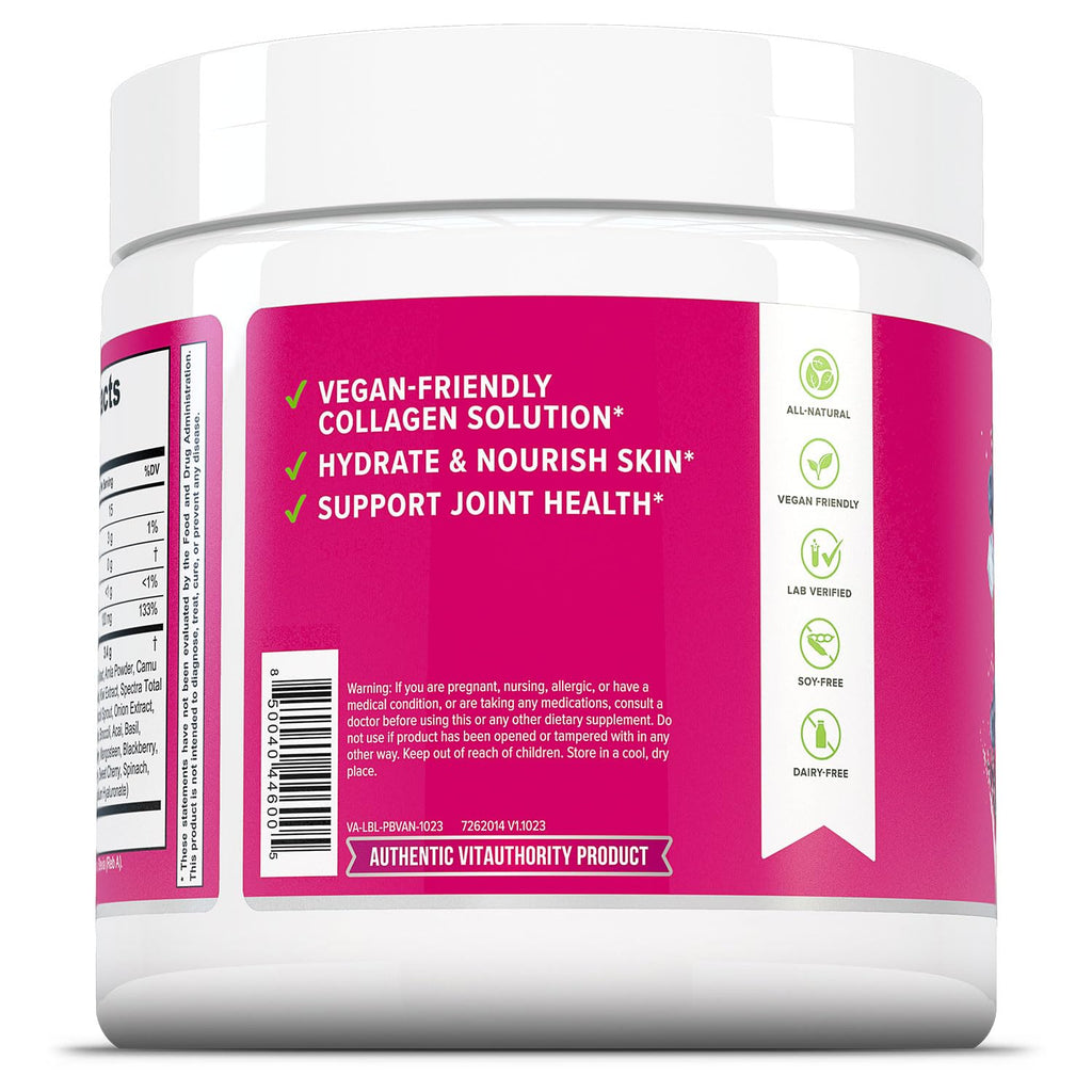 Vitauthority Vegan Collagen Powder for Women - Plant Based Collagen Supplement for Women with Proprietary Vegan Hair Skin and Nails Vitamins - Vegetarian Collagen Powder with Hyaluronic Acid