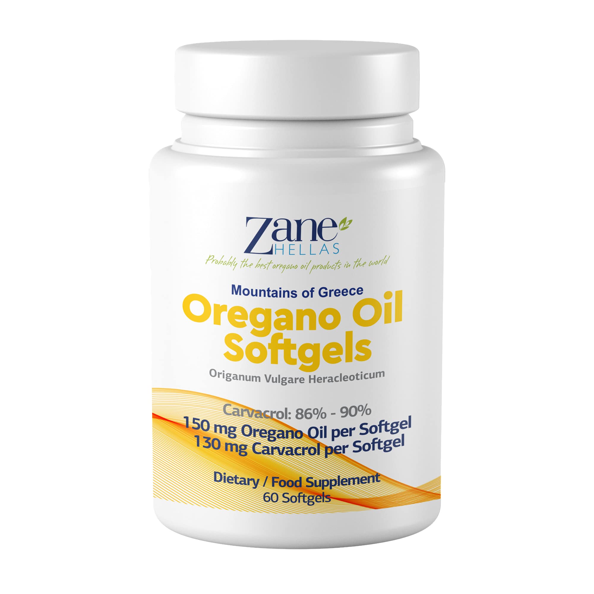 Zane Oregano Oil Softgels, 30% Oregano Oil, 130mg Carvacrol, 60 Softgels