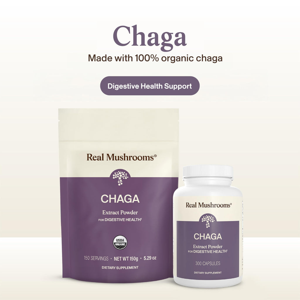 Real Mushrooms Chaga Mushroom Capsules – Organic Chaga Extract Powder with Extract Powder for Wellness & Energy Support– Vegan, Non-GMO, 300 Capsules – Organic Mushroom Supplement