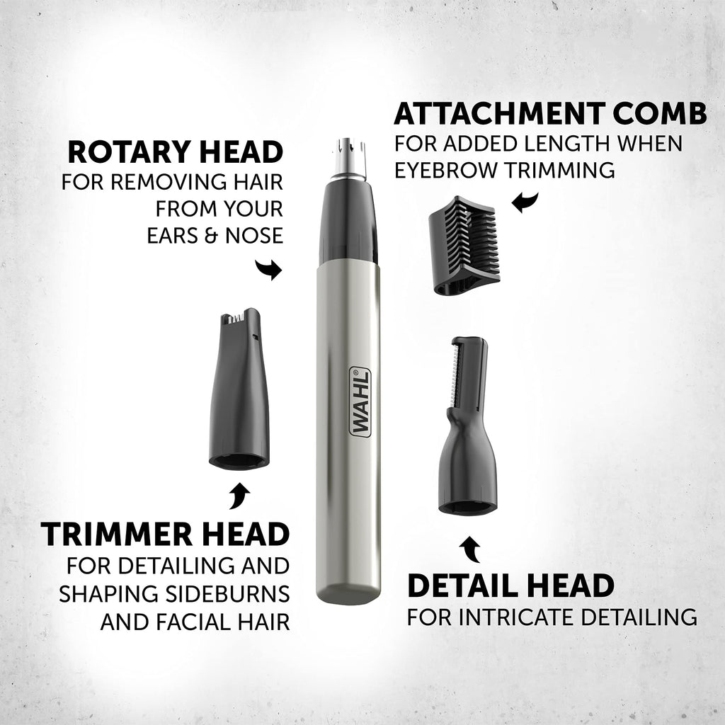Wahl Micro Groomsman, 3 in 1, Ear Trimmer, Nose & Facial Hair Trimmer, Rotating Nose/Ear Trimmer, Battery Powered, Washable Heads, Long Lasting Washable Heads