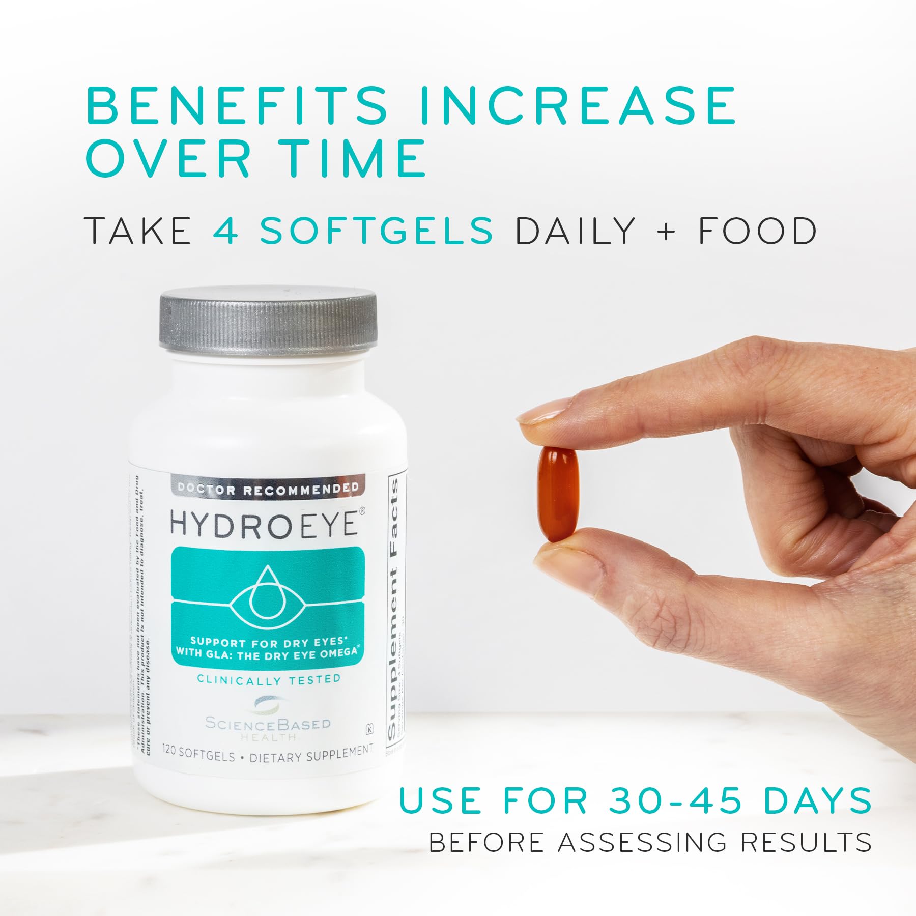 ScienceBased Health HydroEye Dry Eye Supplement – Clinically Tested with GLA & Omega-3 – Supports a Healthy Tear Film for Lasting Eye Comfort – 120 Softgels