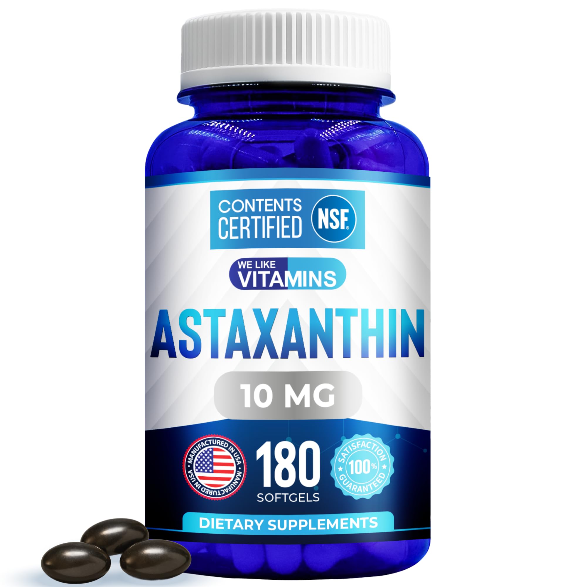 We Like Vitamins Astaxanthin 10mg Softgel - Highly Potent Astaxanthin Supplements from Haematococcus Pluvialis - Improves Eye, Joint, Skin Health & Energy Levels - 180 Servings, 6 Month Supply