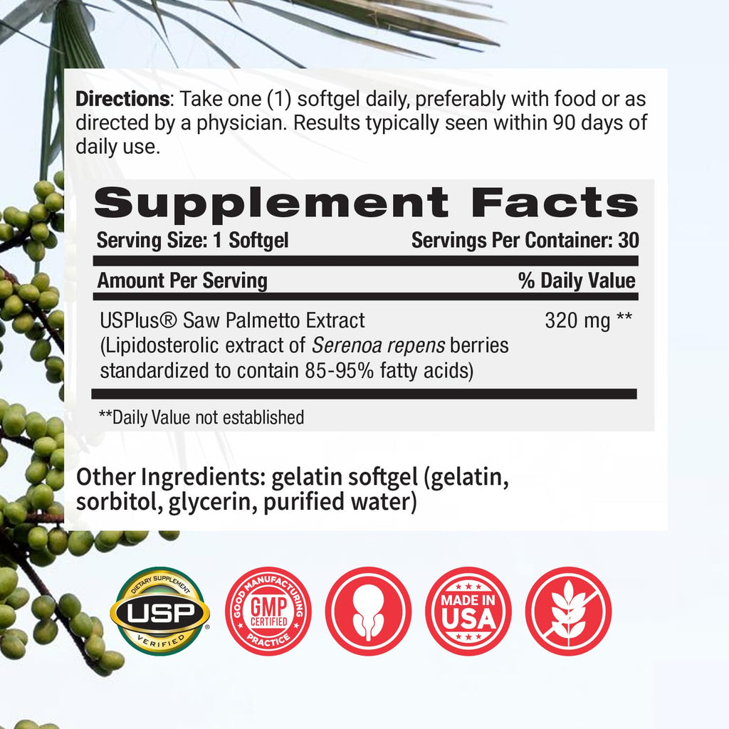 Flomentum® Saw Palmetto for Men Prostate Supplement | Prostate Support Supplement for Men's Health | USP Verified - Healthy Urinary Flow & Urinary Function - 320mg Once Daily (90 Count)