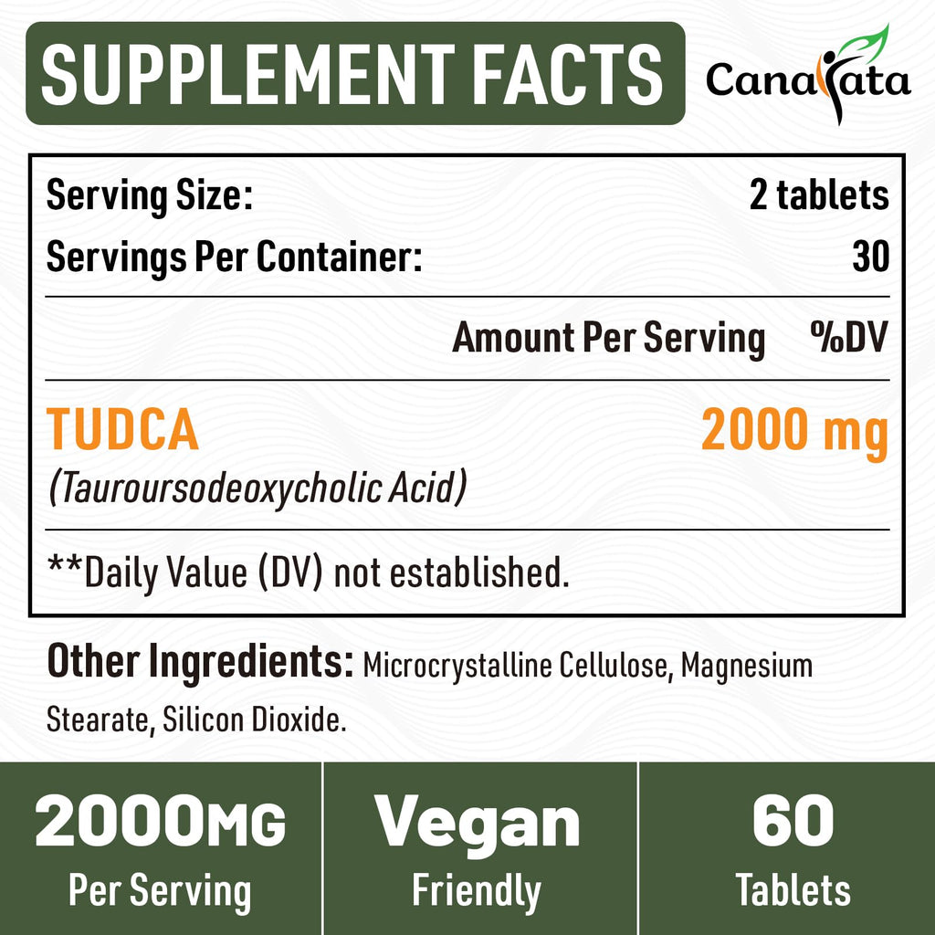 Canarata TUDCA Liver Supplements 2000mg - Strong Bile Salts Support Liver Detox & Cleanse - Liver and Gallbladder Health Formula-Easy to Swallow Tablets-30 Days Supply