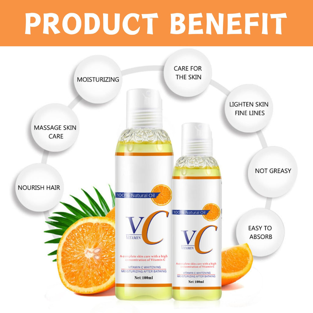 Organic Vitamin C Body Oil | Brightening & Anti-Wrinkle Moisturiser for Dry Skin, Fast Absorbing Face & Body Care with Jojoba Oil