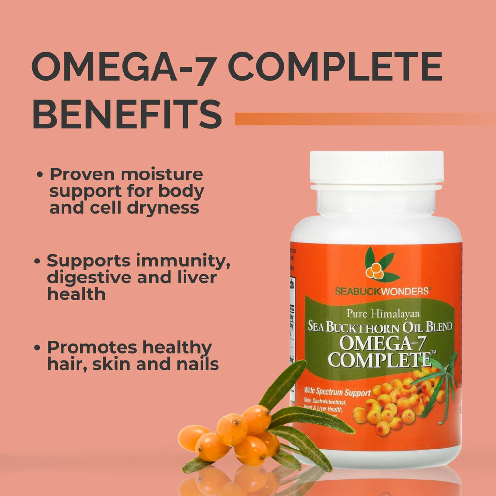 SEABUCKWONDERS Organic Sea Buckthorn Oil Omega-7 Complete, 120 Softgels, 60 Day Supply, with Omega 3, 6 & 9, Supports Hair, Skin & Nails, 100% Pure with Zero Filler Oil