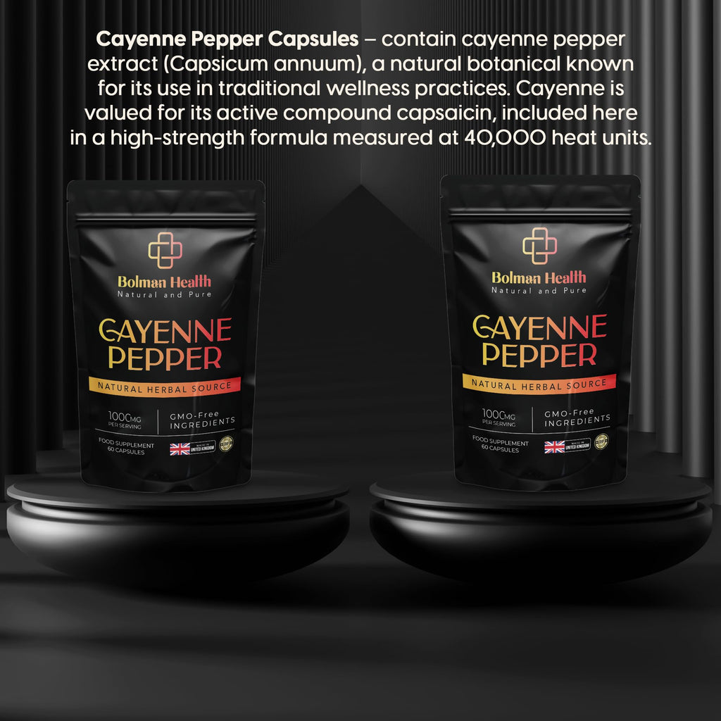 Cayenne Pepper Capsules | 1000mg Per Serving | 60 Vegan HPMC Capsules | Supports Digestion, Circulation & Metabolism | Natural Herbal Supplement | Non-GMO | Gluten-Free