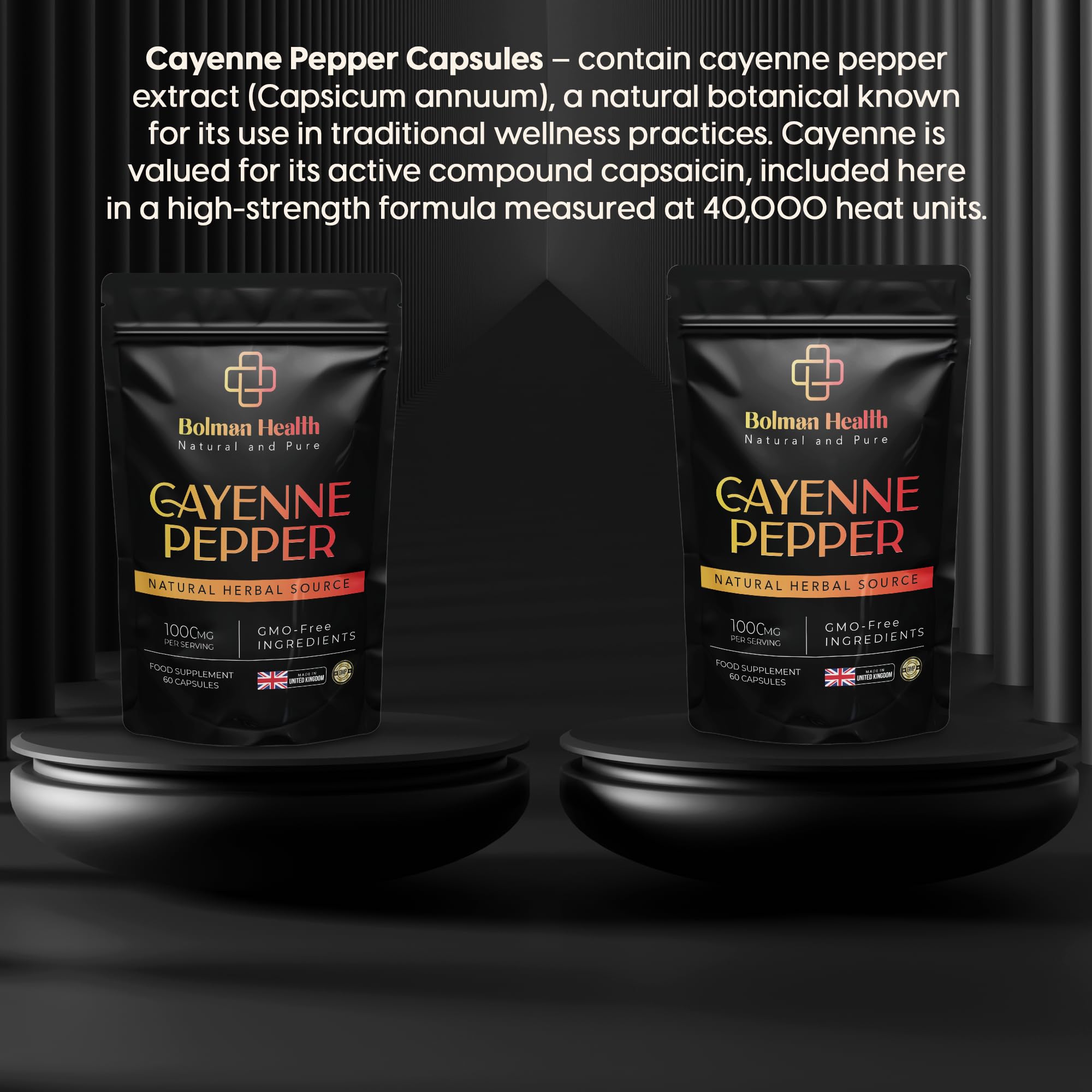 Cayenne Pepper Capsules | 1000mg Per Serving | 60 Vegan HPMC Capsules | Supports Digestion, Circulation & Metabolism | Natural Herbal Supplement | Non-GMO | Gluten-Free