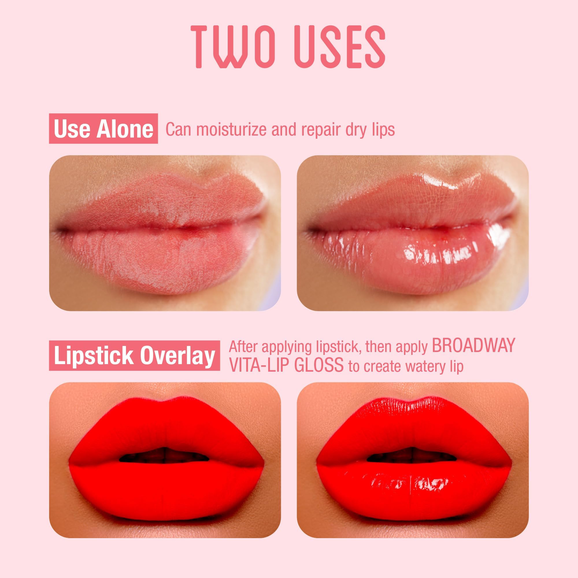 Ruby Kisses Broadway Vita-Lip Clear Lip Gloss (48 Pack), Ultra-Hydrating & Soothing Formula with Vitamins, High-Shine Non-Sticky Finish Lip Balm with Mint, Rosehip, Coconut, Mango, Argan, Honey, Shea