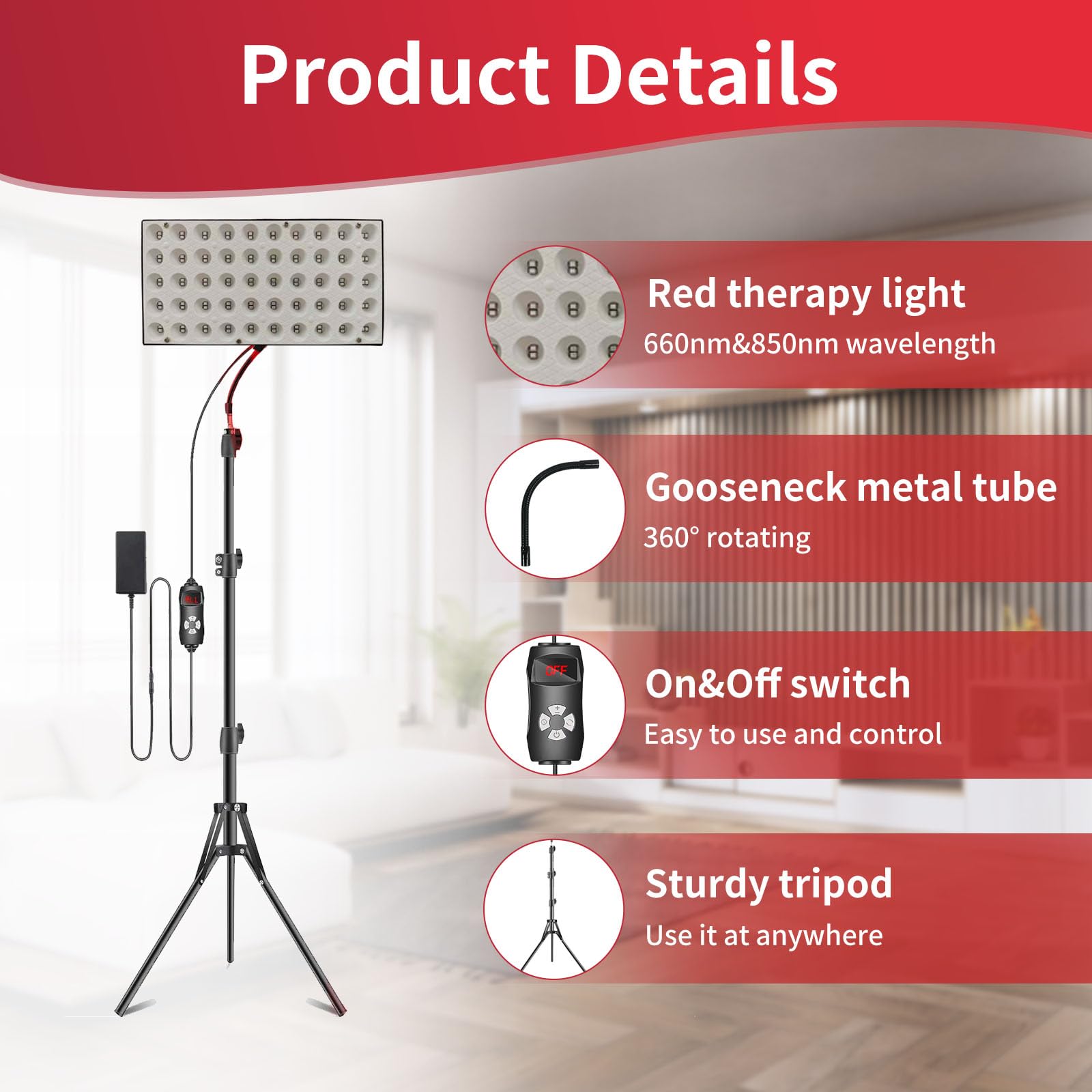 Red Light Therapy for Body Face with Stand,Infrared Light Therapy Lamp,660nm Red Light and Near Infrared 850nm for Back Pain & Muscle Recovery(Panel Large)
