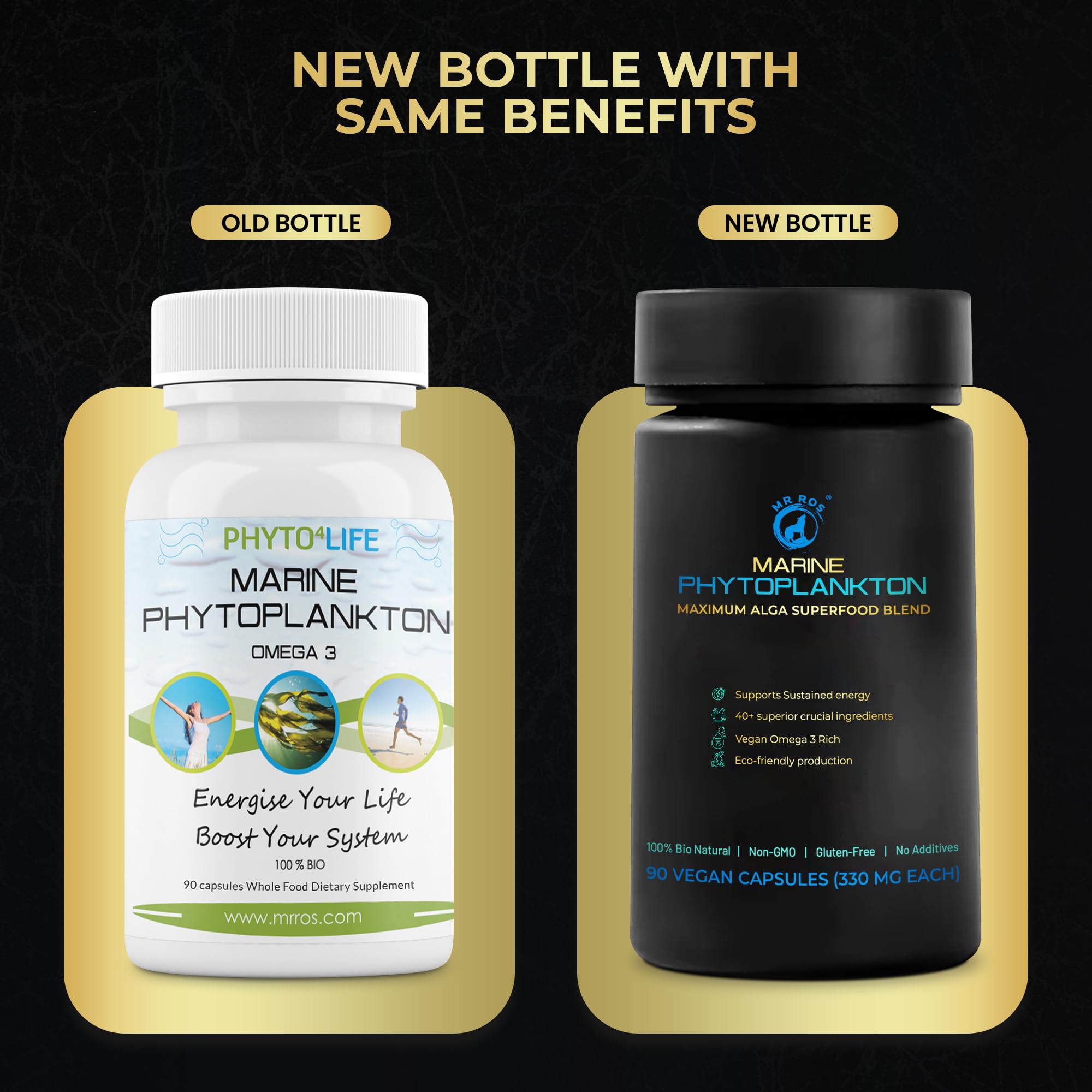 Mr Ros Marine Phytoplankton Capsules – 90 Vegan Capsules – Natural Energy, Immune, and Cognitive Support – Omega-3 Nannochloropsis gaditana Superfood, Non-GMO, Gluten Free