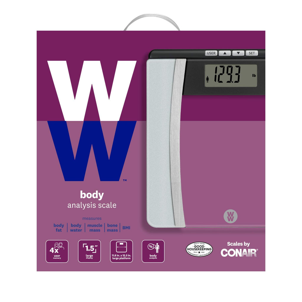 Weight Watchers Scales by Conair Scale for Body Weight | Digital Bathroom Scale with Body Fat, Muscle and BMI in Large Display Black