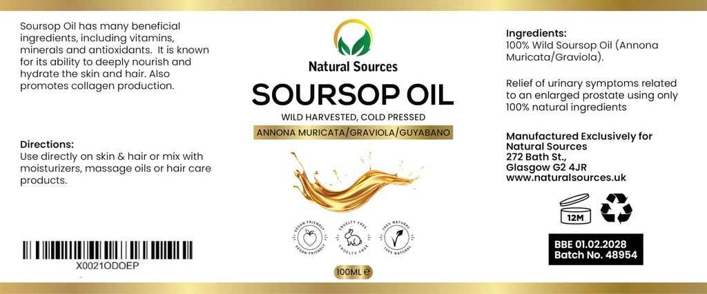 Premium Natural Soursop Oil - Huge 100ml - Cold Pressed/Unrefined -UK poduced & Ethically sourced from South America - No added ingredients or dilutions. UK Certified & Vegan