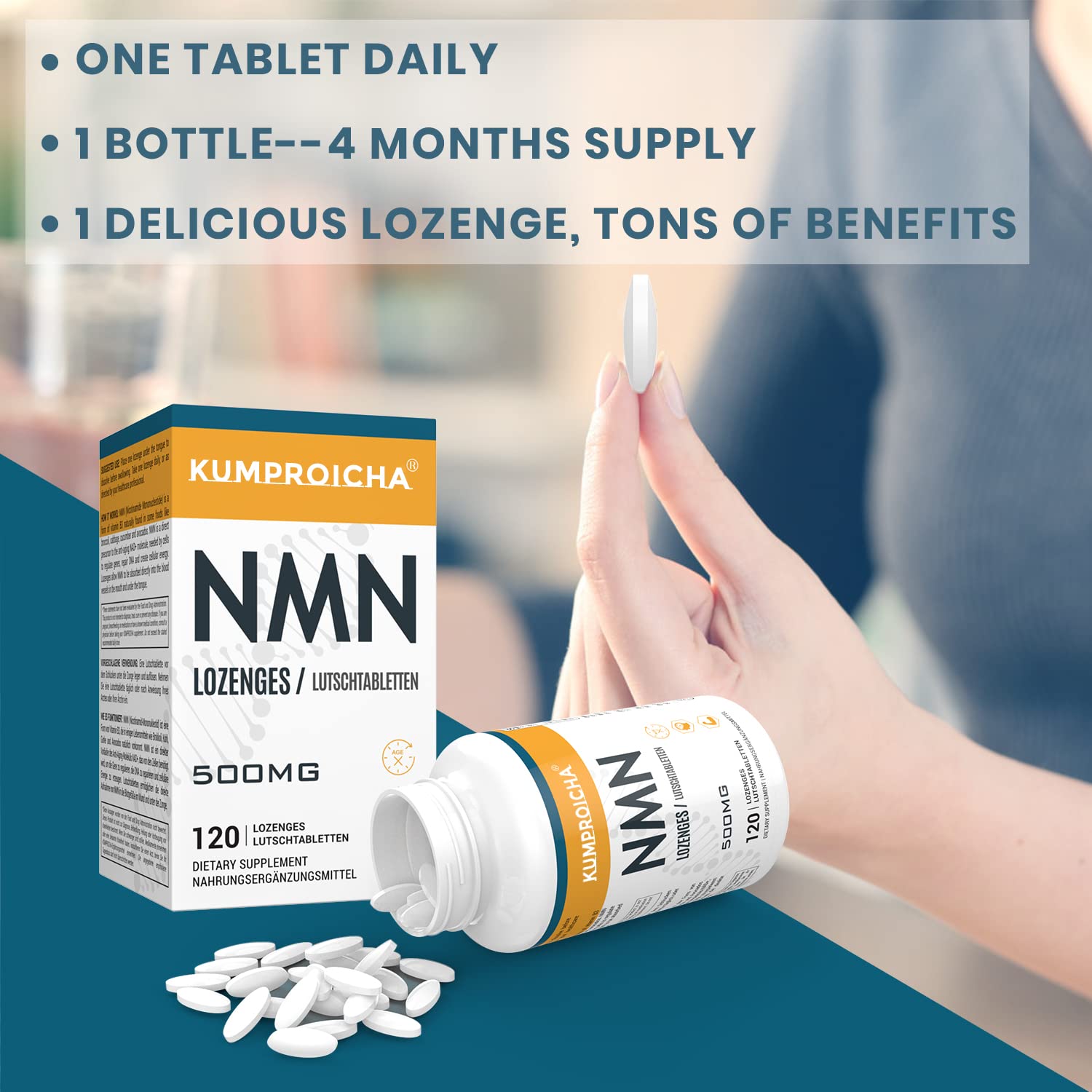 NAD Sublingual Lozenges, Fast-Acting & High Absorption NAD+ Supplement, 120 Tablets, 120 Servings Per Bottle