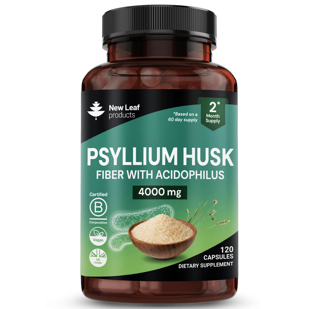 Psyllium Husk Capsules Enriched With Probiotics Fibre Supplement High Absorbency Strength Contributes Towards Gut And Digestive Health from Plantago Ovata Seeds, Ispaghula Husk, Gluten-Free Made in UK