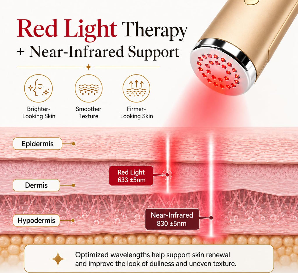 AVORLA® I Red Light Infrared Therapy Facial Wand I At-Home Skin Care Device, Anti Wrinkle Facial Massager (Gold)