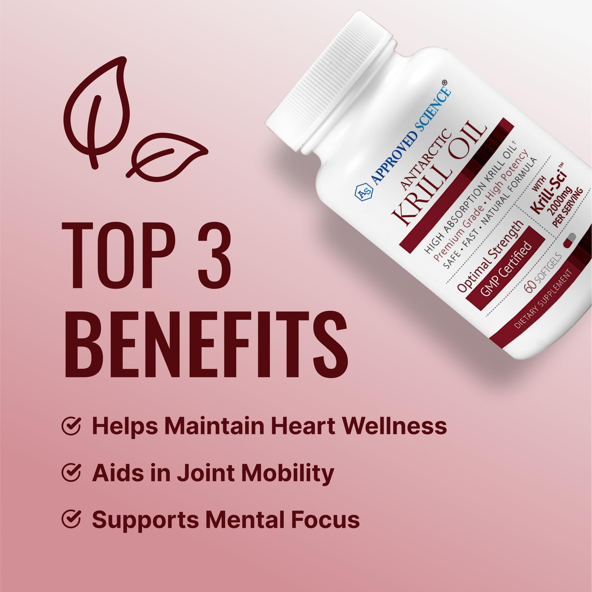 Approved Science Krill Oil - 2000mg Antarctic Krill Oil, 650mcg Astaxanthin - 260mg EPA, 160mg DHA - 60 Softgels - 1 Month Supply