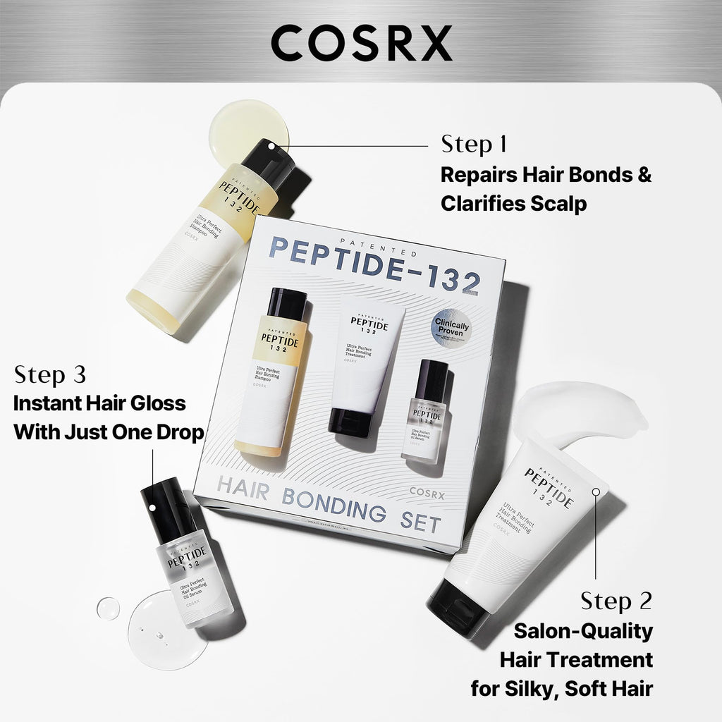 COSRX PEPTIDE 132 Hair Care Kit - Shampoo, Treatment & Oil Serum, Bond Repair Hair Gift Set for Damaged, Dry Hair, Scalp Treatment for Dandruff, Dry & Itchy Scalp, Travel Essential