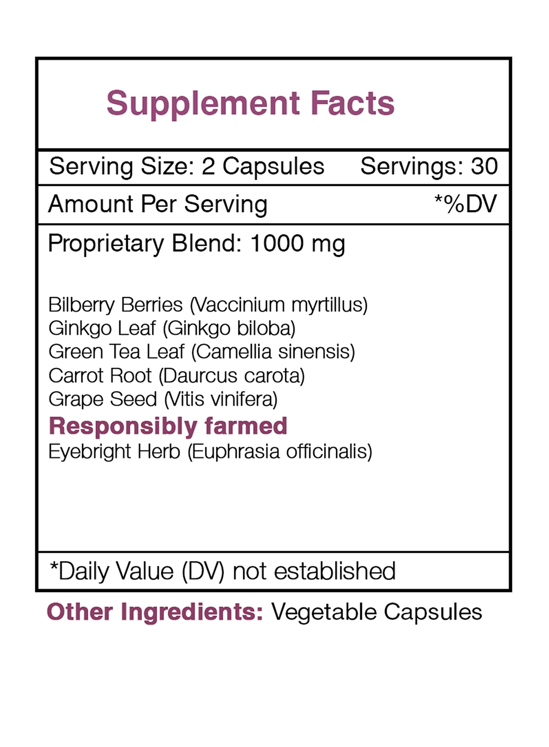 Secrets of the Tribe Falcon Eye 60 Capsules, 1000 mg, Bilberry, Eyebright, Ginkgo, Green Tea, Carrot, Grape. Healthy Vision Support (60 Capsules)