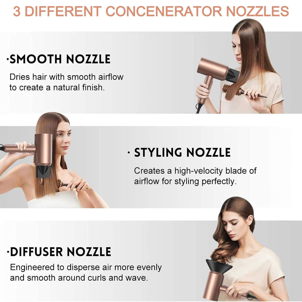 slopehill Professional Ionic Hair Dryer, Powerful 1800W Fast Drying Low Noise Blow Dryer with 2 Concentrator Nozzle 1 Diffuser Attachments for Home Salon Travel (Mocha Mousse)