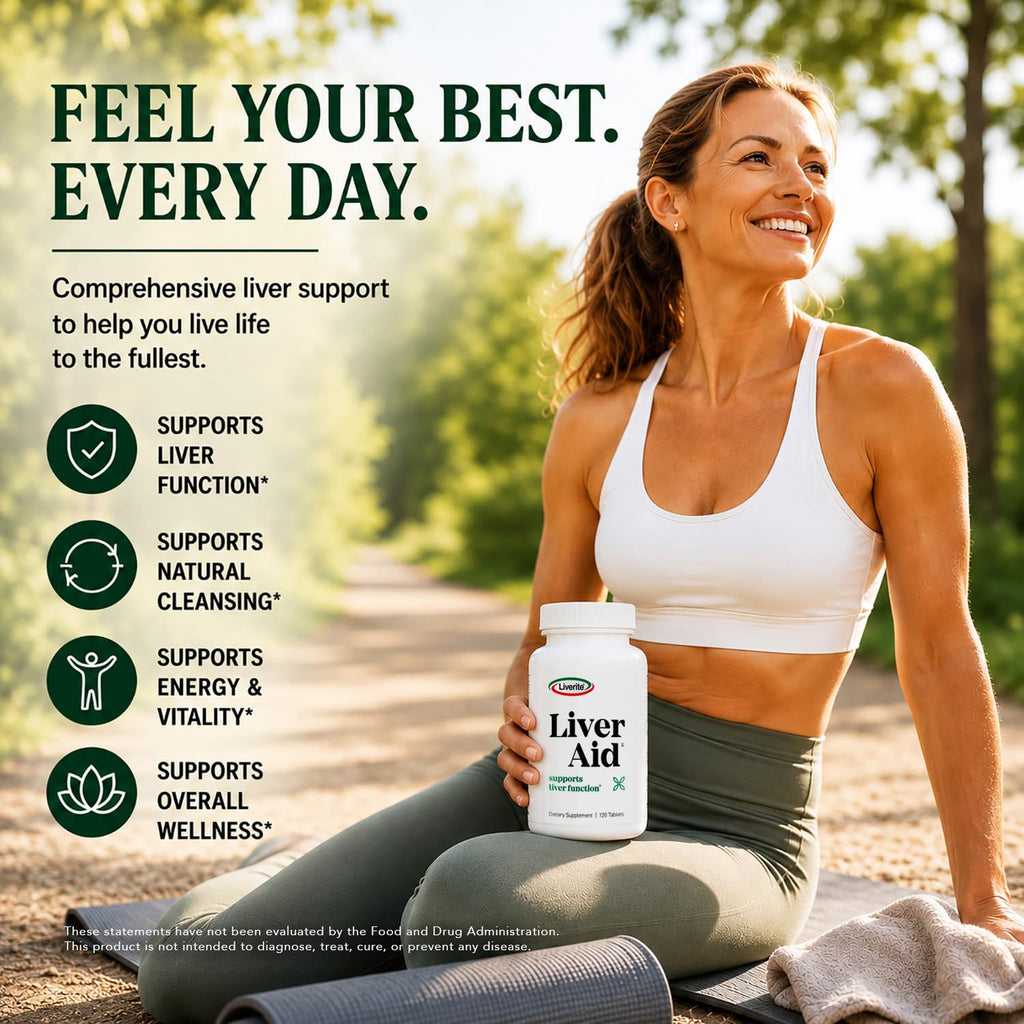 LIVERITE Liver Aid 120 Tablets Liver Support Supplement with Amino Acids, Choline & Vitamin B12 Supports Healthy Liver Function, Energy & Metabolism