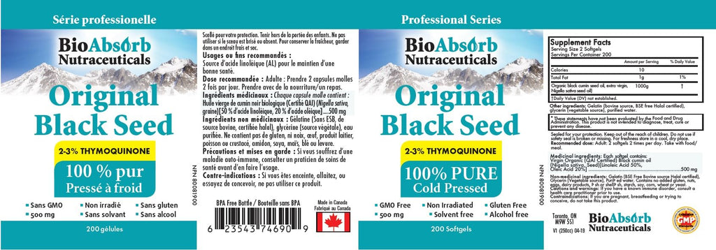 Bio Absorb Black Seed Oil Capsules, 1000mg per Serving, Cold Pressed