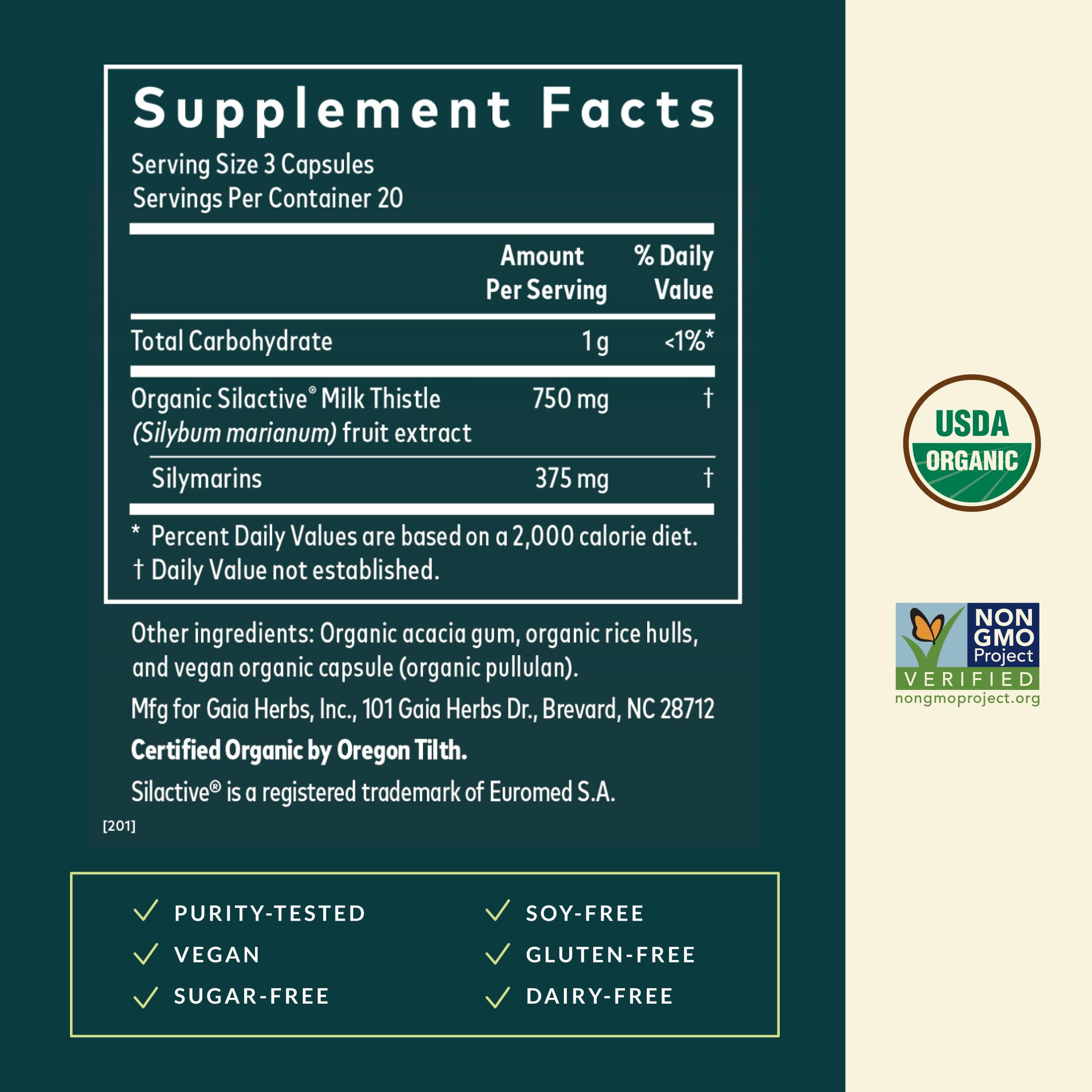 Gaia Herbs Milk Thistle - Liver Supplement & Cleanse Support for Helping to Maintain Healthy Liver Function* - 60 Vegan Capsules (20 Servings)