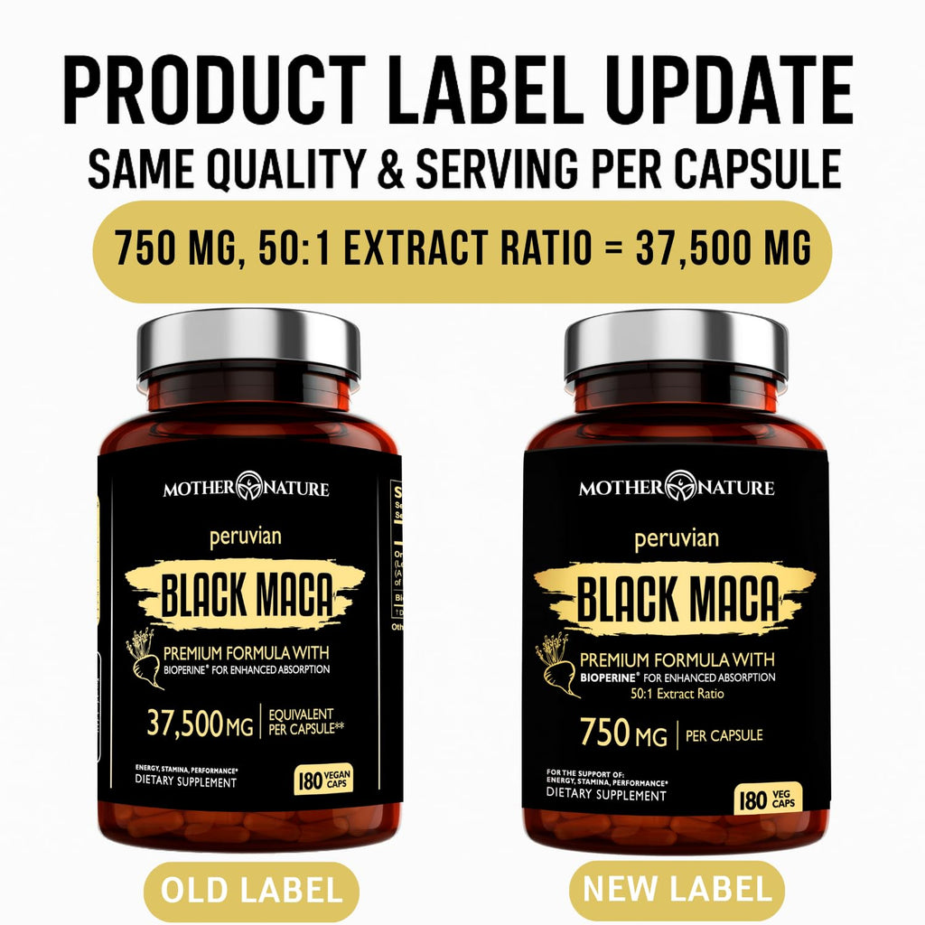MNO Organic Raw Black Maca 750mg + BioPerine, Energy & Performance, 180ct
