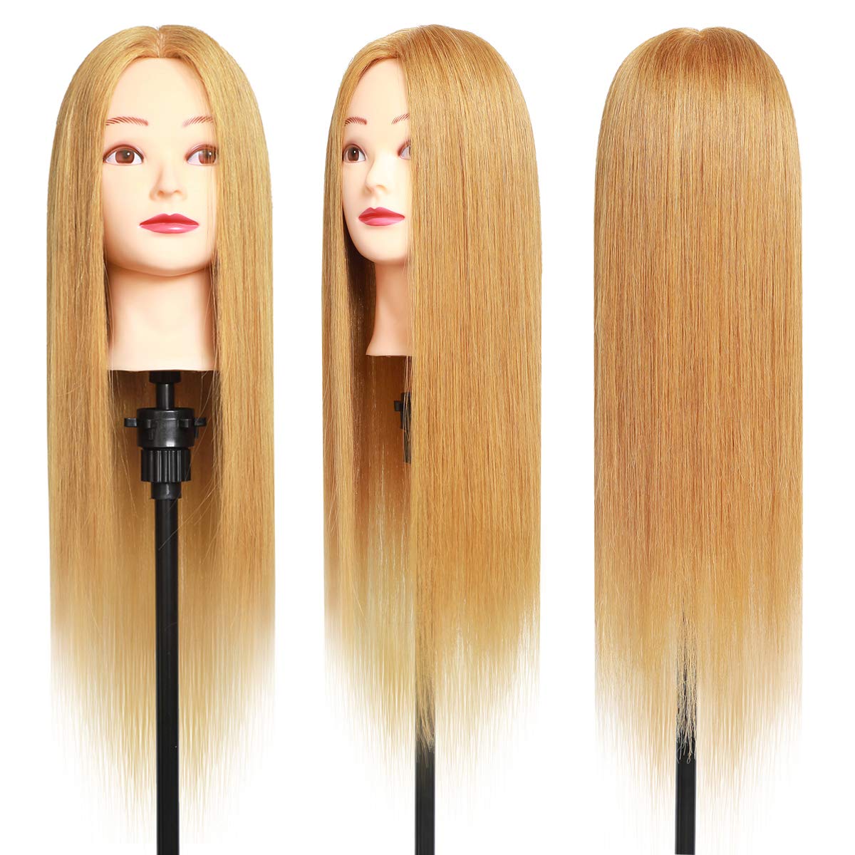 MEIBR Mannequin Head 100% Real Hair Styling Training 24-27inch Manikin Cosmetology Hairdressing Doll With Free Clamp Female+Braid Set (27#)
