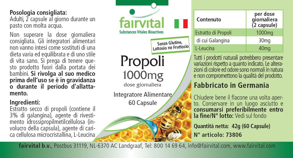 Fairvital | Bee Propolis Capsules - 500mg - HIGH Dosage - 3 x 60 Capsules