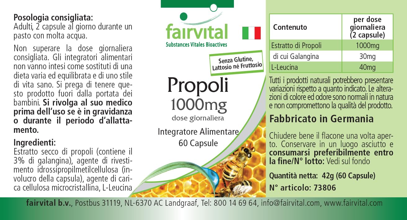 Fairvital | Bee Propolis Capsules - 500mg - HIGH Dosage - 3 x 60 Capsules