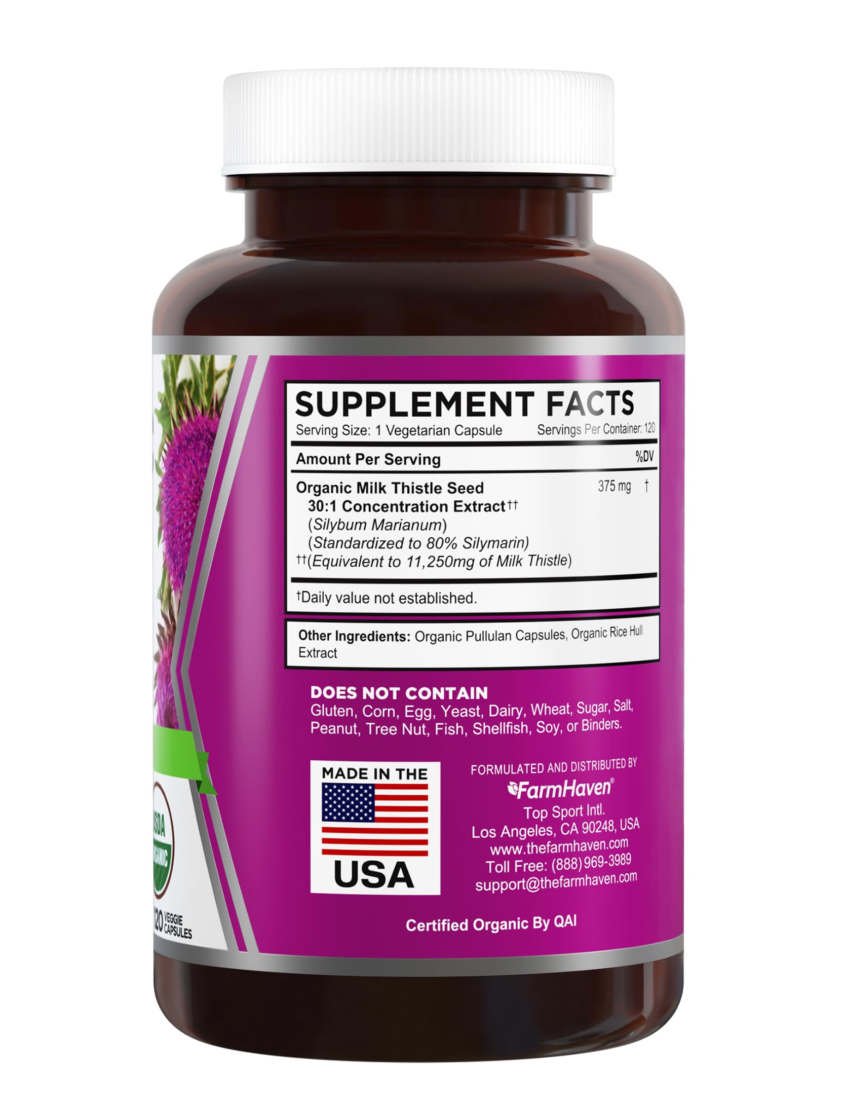 FarmHaven USDA Organic Milk Thistle Capsules | 30X Concentrated Seed Extract & 80% Silymarin Standardized - Supports Liver Function and Overall Health | Non-GMO | 240 Vegan Capsules