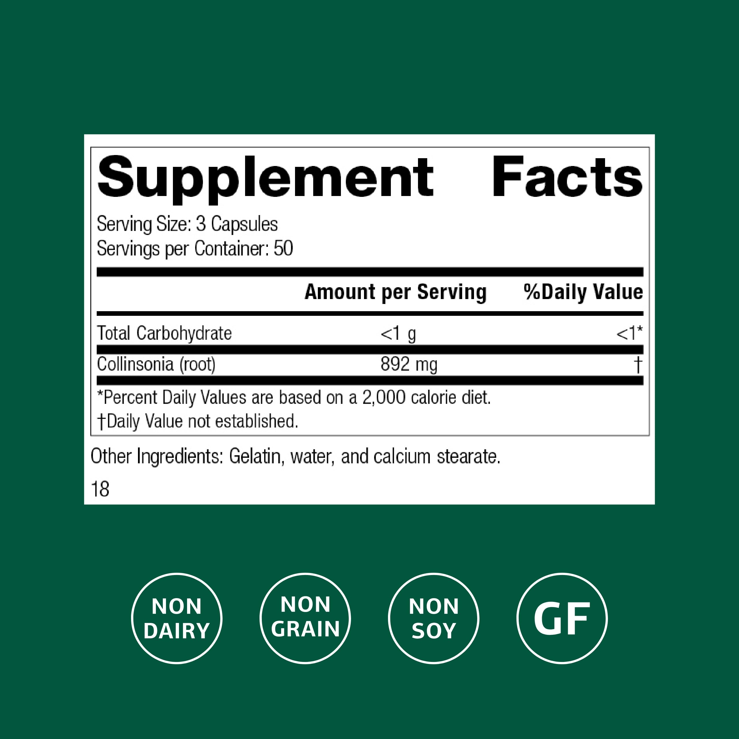 Standard Process Collinsonia Root - Healthy Vascular Tissue Support Supplement - Bladder & Kidney Health Supplement with Collinsonia Root - Supplement to Aid Digestive Health - 150 Capsules