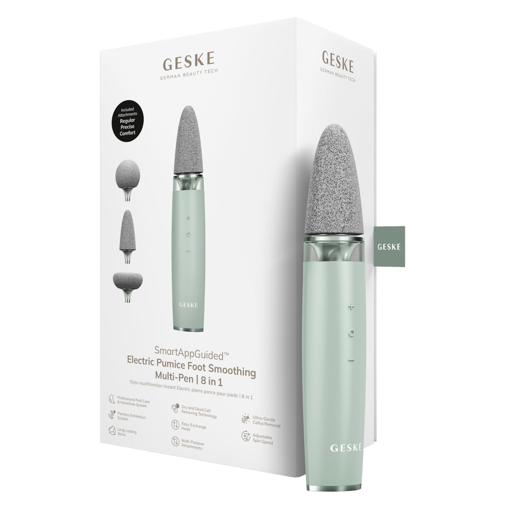 GESKE Electric Pumice Foot Smoothing Multi-Pen | 8 in 1 | Electric Foot File & Exfoliator | 3 Pumice Stone Attachments | for Smooth Feet | Advanced Callus Removal | for Your Pedicure Set