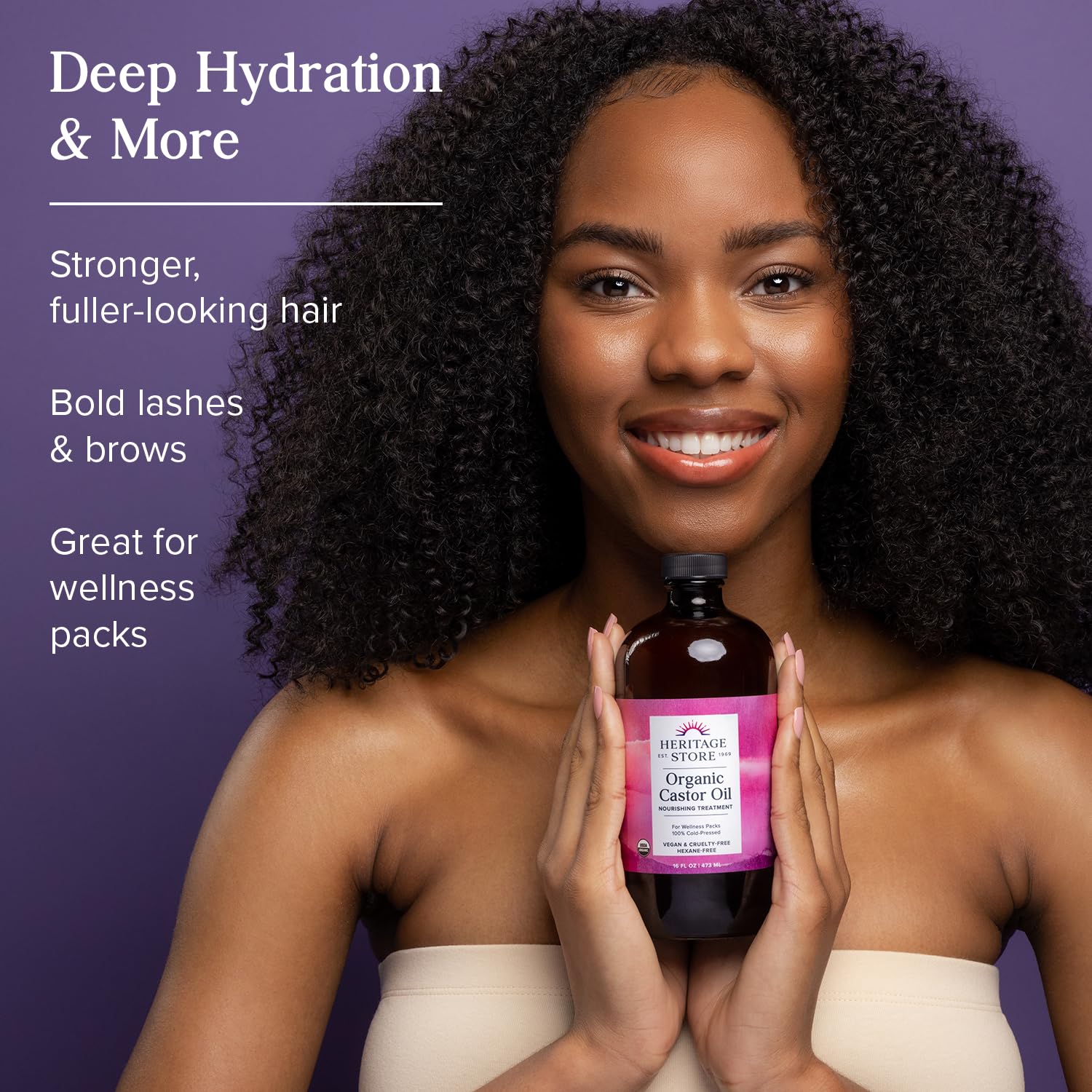HERITAGE STORE Organic Castor Oil - 32oz Glass Bottle - Nourishing Treatment for Hair and Skin Care - Eyelash Serum for Eyelashes and Brows - Cold Pressed, Hexane Free, Vegan - 32oz