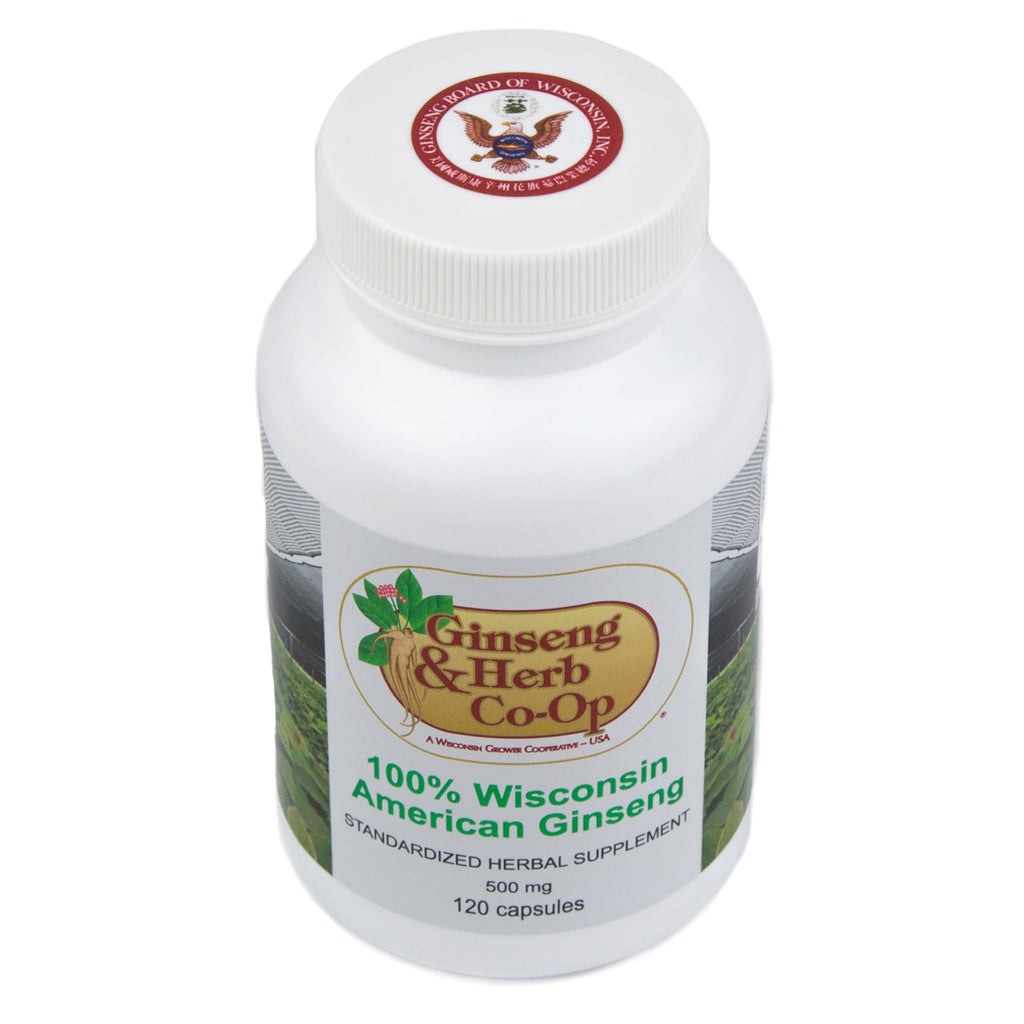 100% Pure Wisconsin American Ginseng Capsules - 500mg. Authentic Panax Quinquefolius. Potent Ground Ginseng Root - No Fillers, Binders or Other Additives. (120 Count)