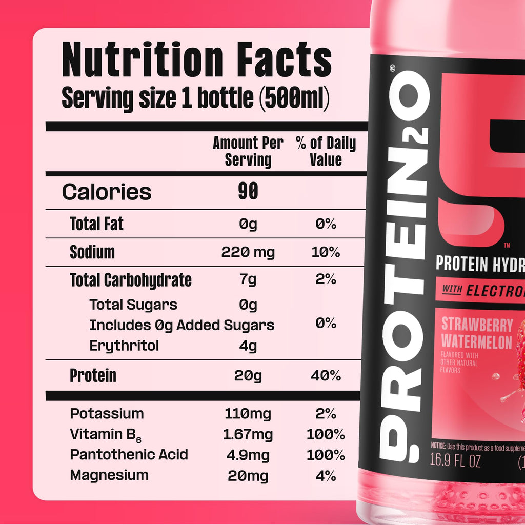 Protein2o 2-in-1 Clear Whey Protein & Electrolyte Beverage, 20g Protein, Gluten-Free, Keto, 16.9 fl oz Bottles (12 Count Variety Pack)
