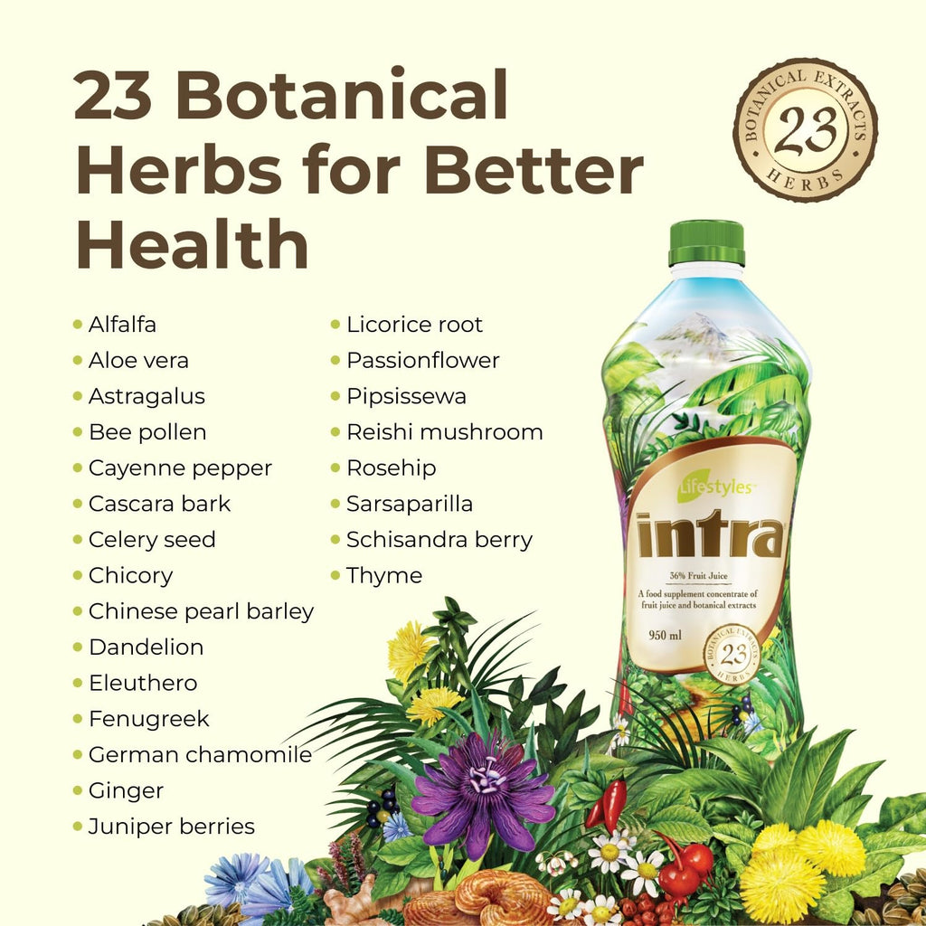 Intra Lifestyles Herbal Juice Drink – Botanical Beverage for Immune and Energy Support – 23 Botanical Extracts – Made in Canada 1 Bottle 950 mL (32 fl oz)