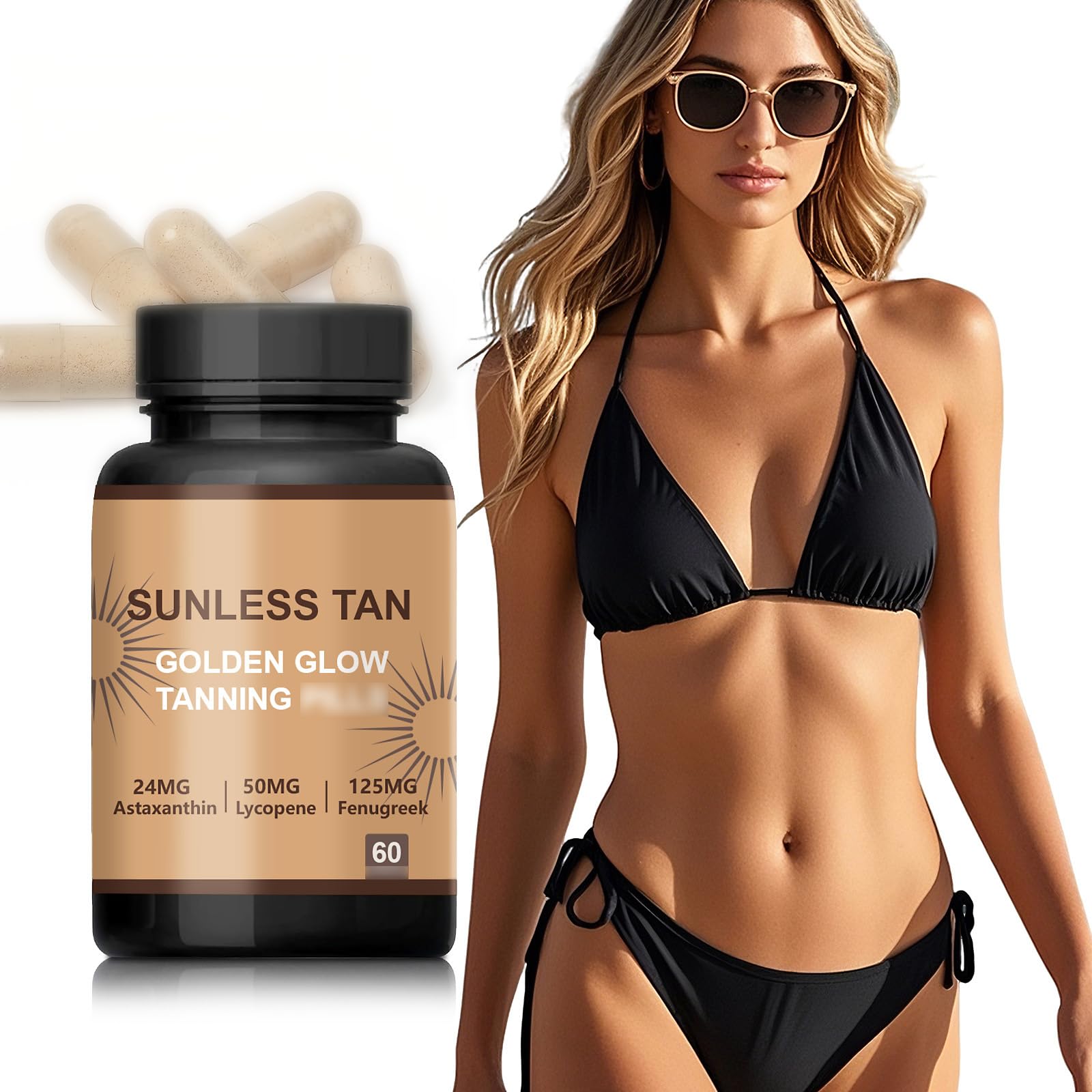 Carotenoid Tanning Blend – Sunless Tan Formula for a Natural Glow, for Face & Body Use – Carotenoid Tanning Blend for Men and Women (60Pcs)