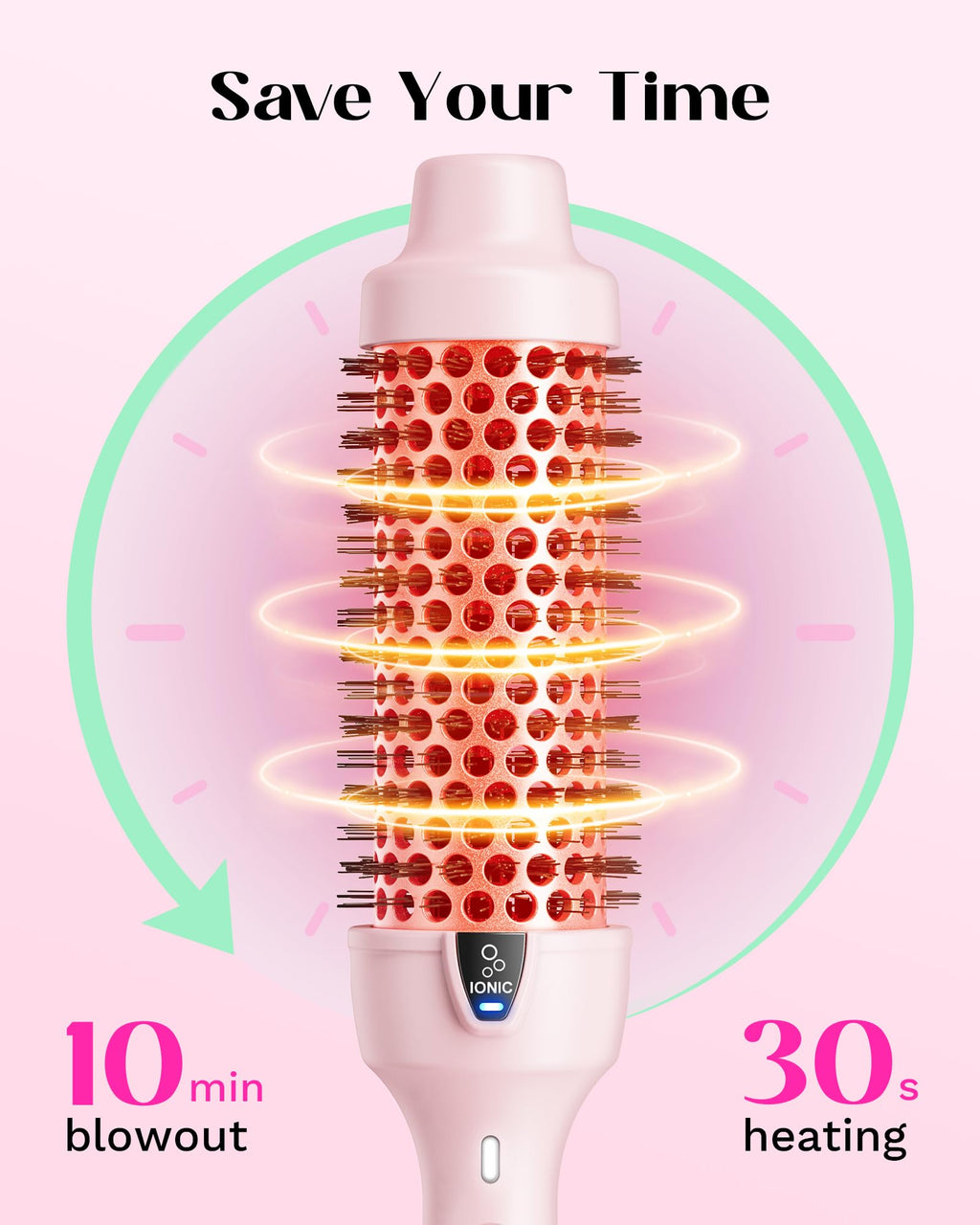 Wavytalk Thermal Brush, Blowout Express 1.5 Inch Negative Ion Thermal Round Brush Creates Blowout Look Makes Hair Shinier & Smoother, Dual Voltage, Easy to Use (Pink)