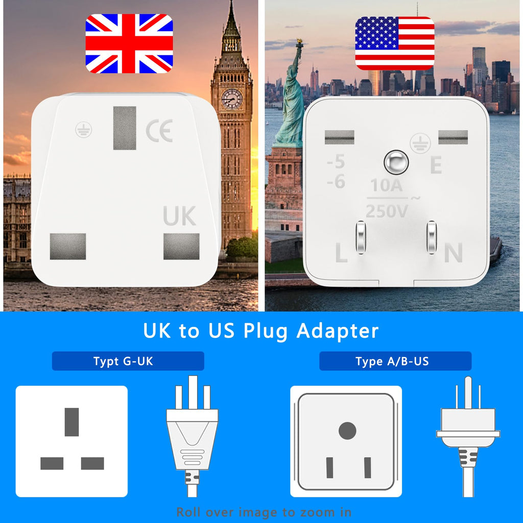 UK to US Plug Adapter, 2 Pack UK to US Adapter, UK to US Plug Adapter, US Plug Adapter