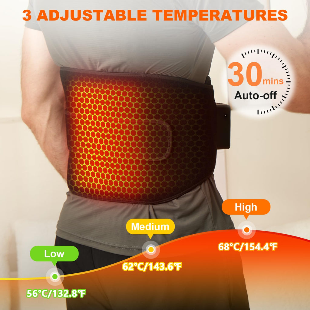 Remo Cordless Heating Pad for Back Pain Relief, Portable Heating Pad for Lower Back, Extended to 60 Inches, Wearable Heating Pads for Cramps with 3 Heat, 30mins Auto-Off, Birthday Gifts for Mom Dad