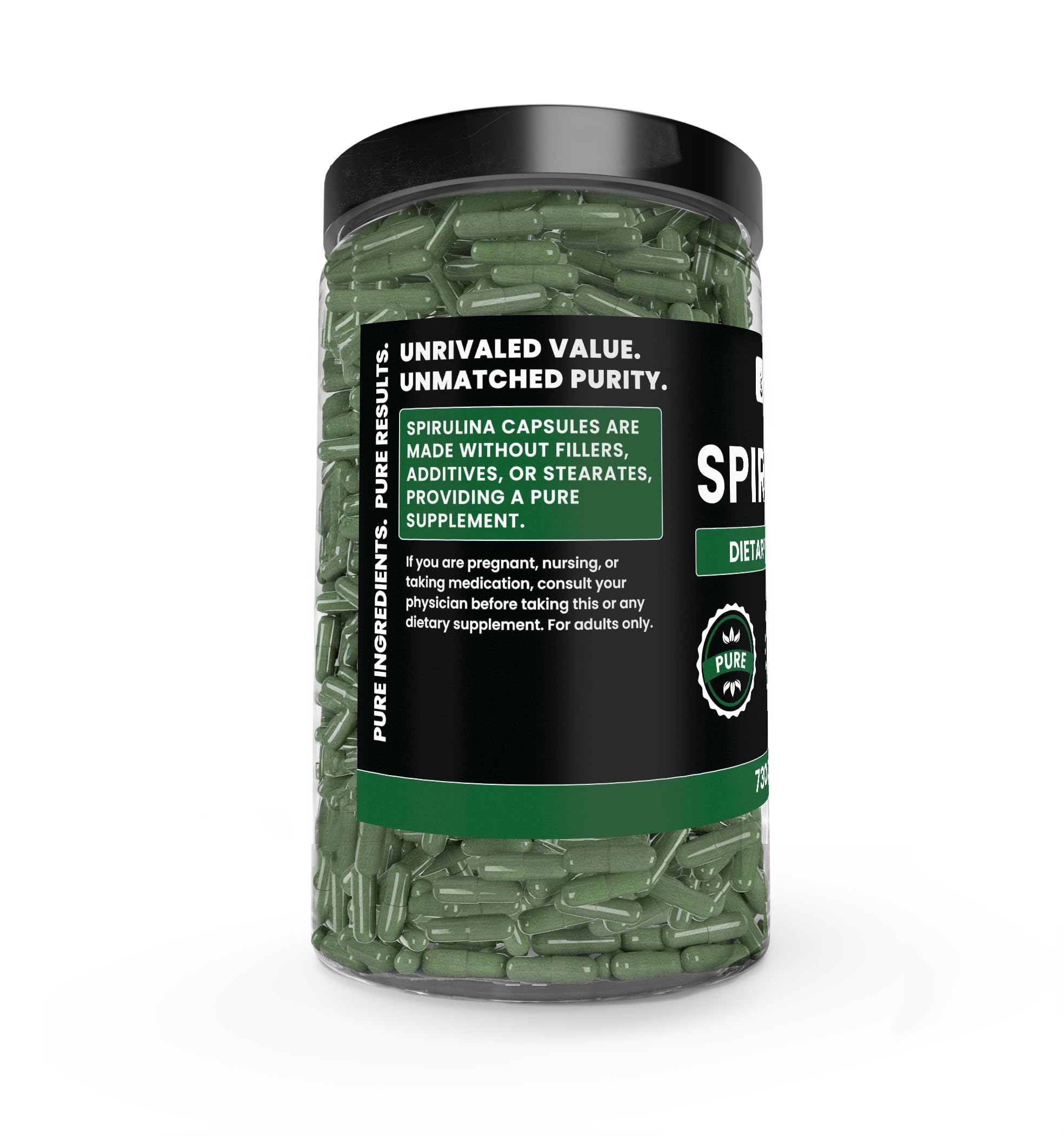 PURE ORIGINAL INGREDIENTS Spirulina (730 Capsules) No Magnesium Or Rice Fillers, Always Pure, Lab Verified