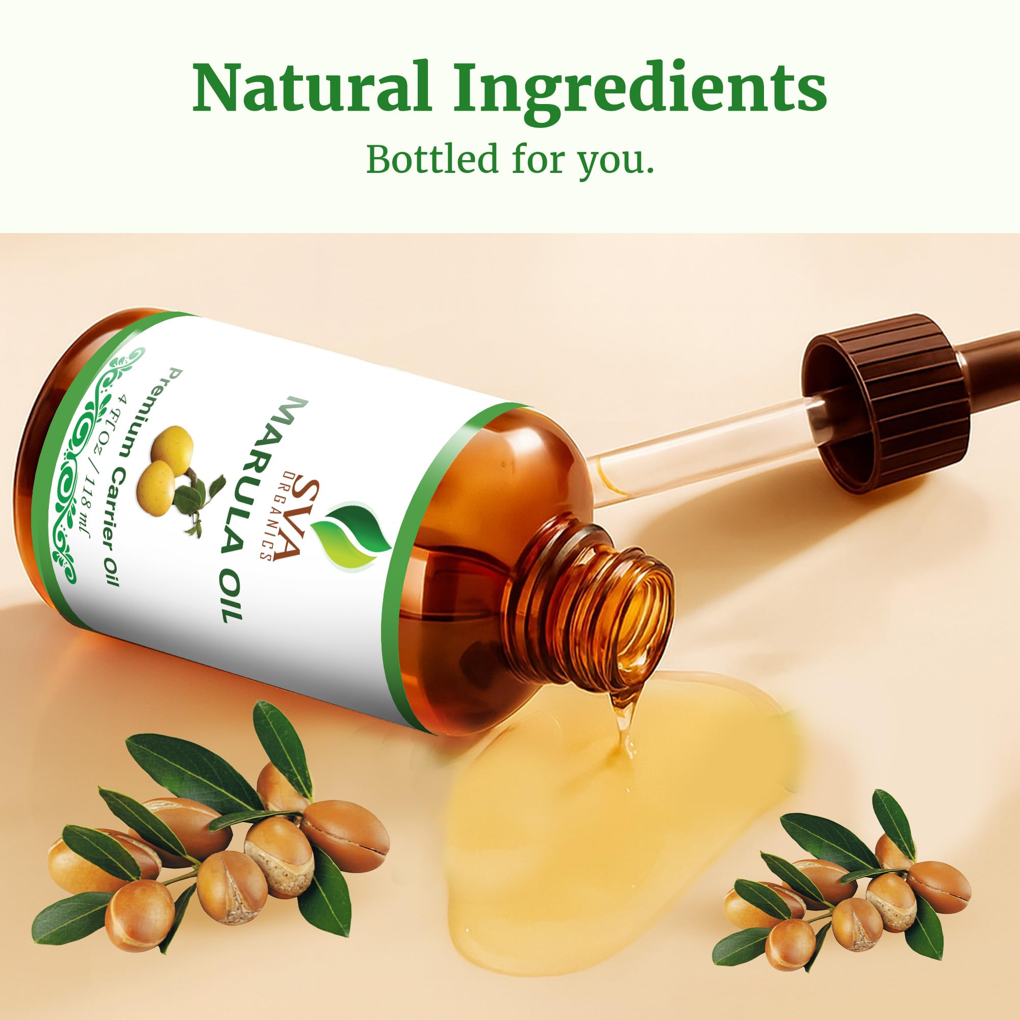 SVA Organic Marula Seed Oil - 4 Fl Oz - 100% Natural Cold Pressed Virgin Marula Oil Organic - for Face, Skin Care, Hair Care, Scalp Massage & Body Massage – Unrefined Carrier Oil with Dropper