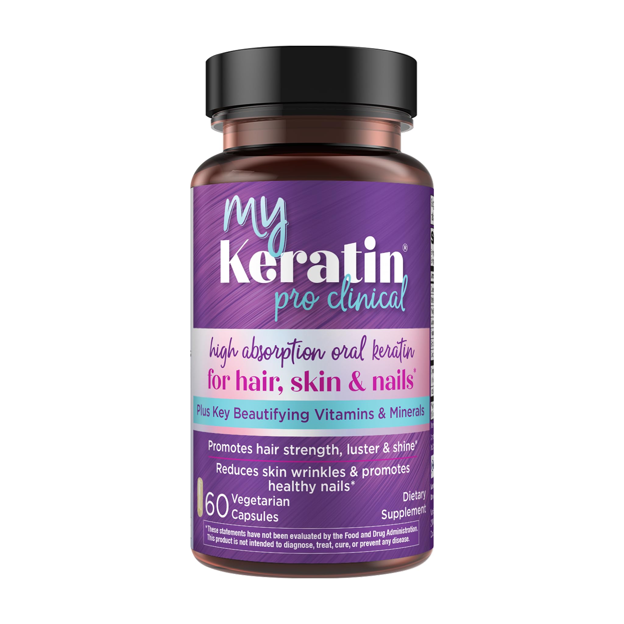 Purity Products MyKeratin ProClinical Advanced Hair Therapy Reduces Hair Loss & Increases Hair Strength, Shine & Luster - Next Generation Keratin Hair, Skin & Nails Super Formula - 60 Veg Capsules