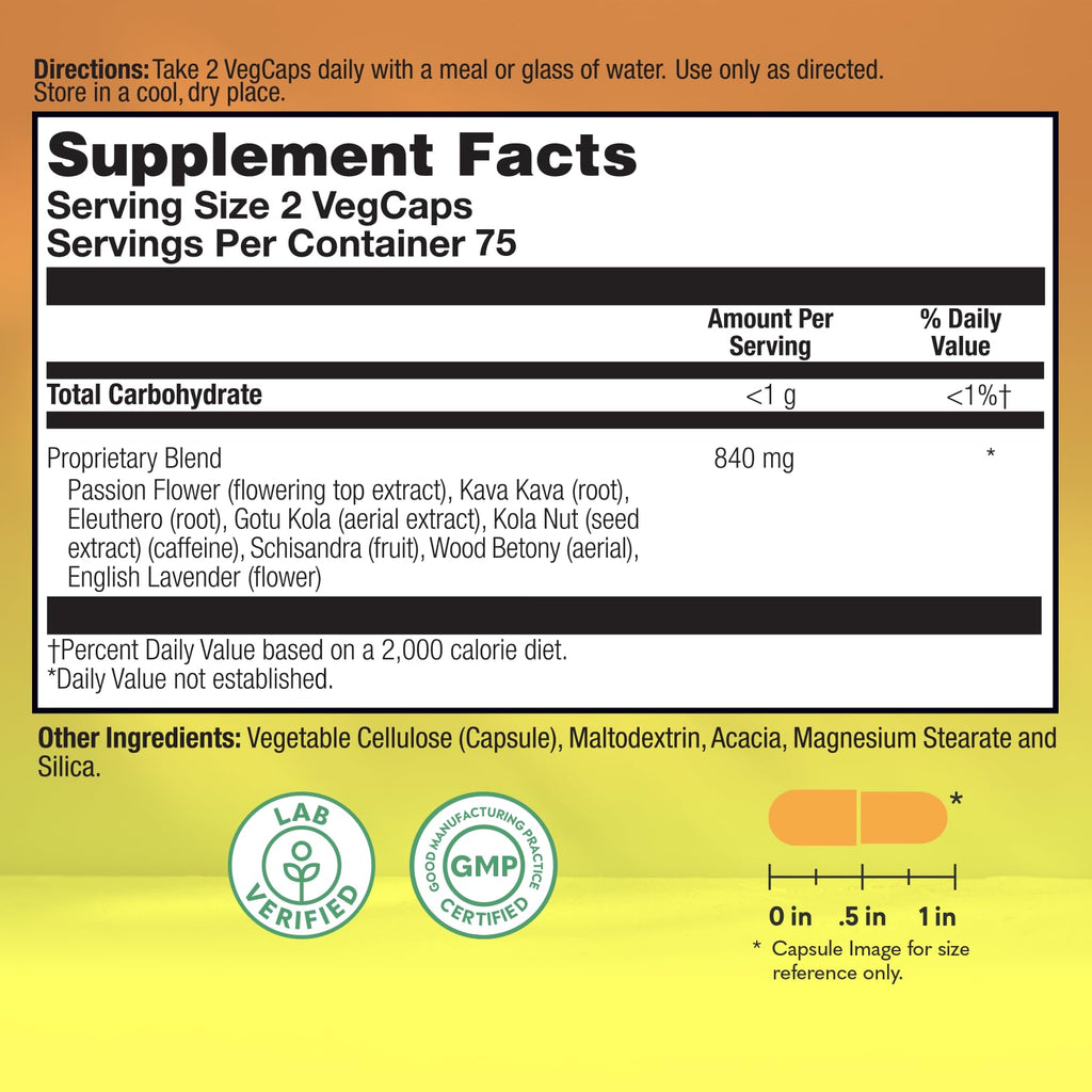 Natural Balance Happy Camper - Feel-Good Mood Support Supplement - Gotu Kola, Passion Flower, and Kava Kava Capsules - 60-Day Guarantee - 75 Servings, 150 VegCaps