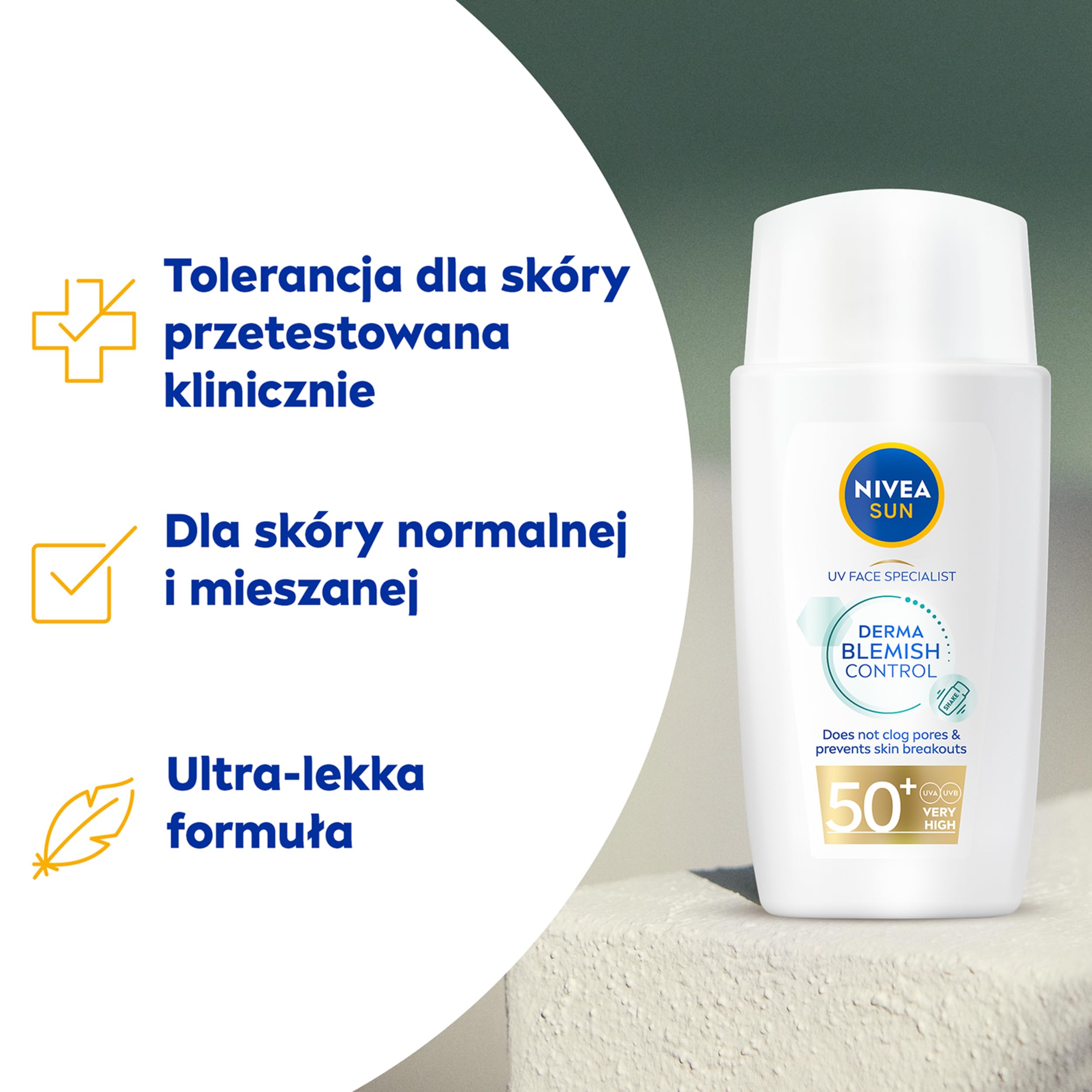 NIVEA Sun Derma Blemish Control Ultra-Light Face Fluid with Niacinamide & Anti-Blemish Complex for Normal to Combination Skin, 1.35 fl oz (40 ml) — Matte, Non-Greasy Daily Fluid