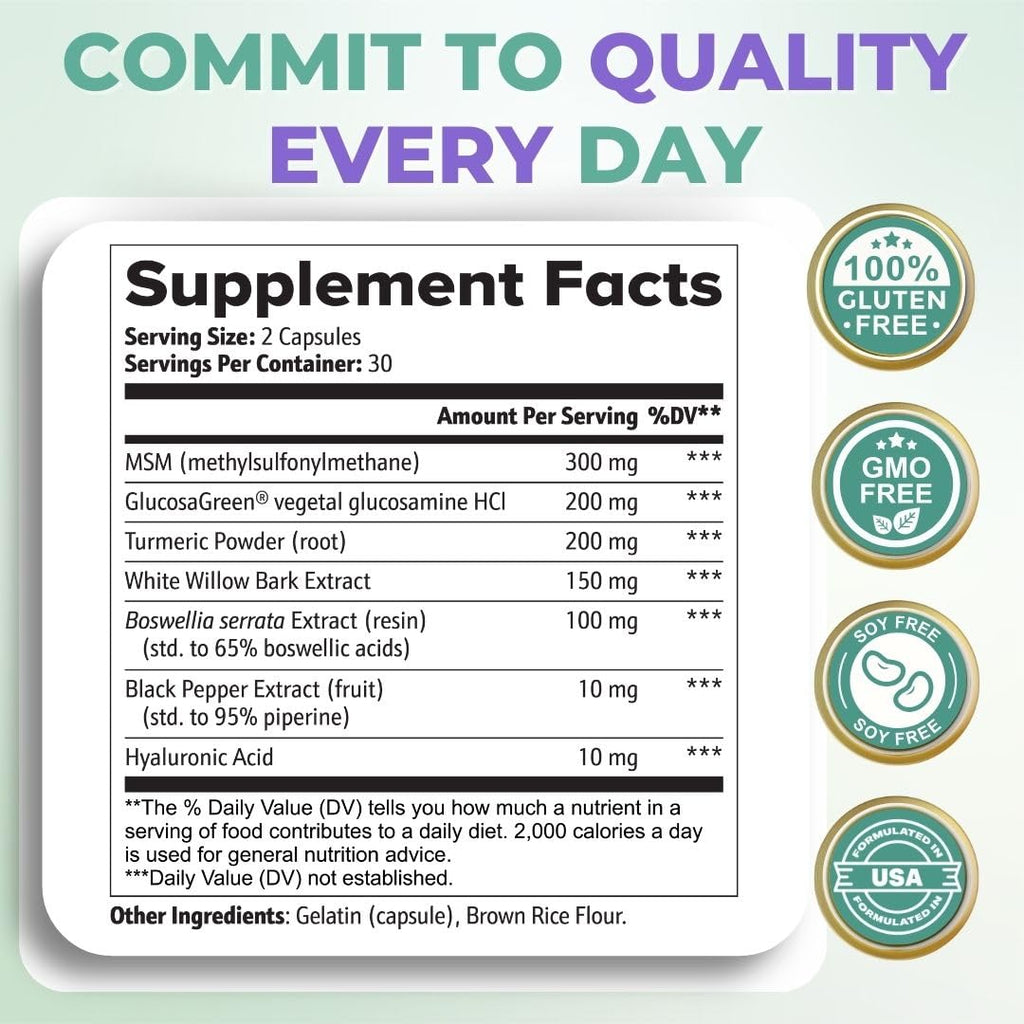 VITAL NUTRITIVE Joint Support Supplement for Men and Women – Glucosamine, MSM, Hyaluronic Acid, and Turmeric – Supports Joint Health – 30 Days Supply