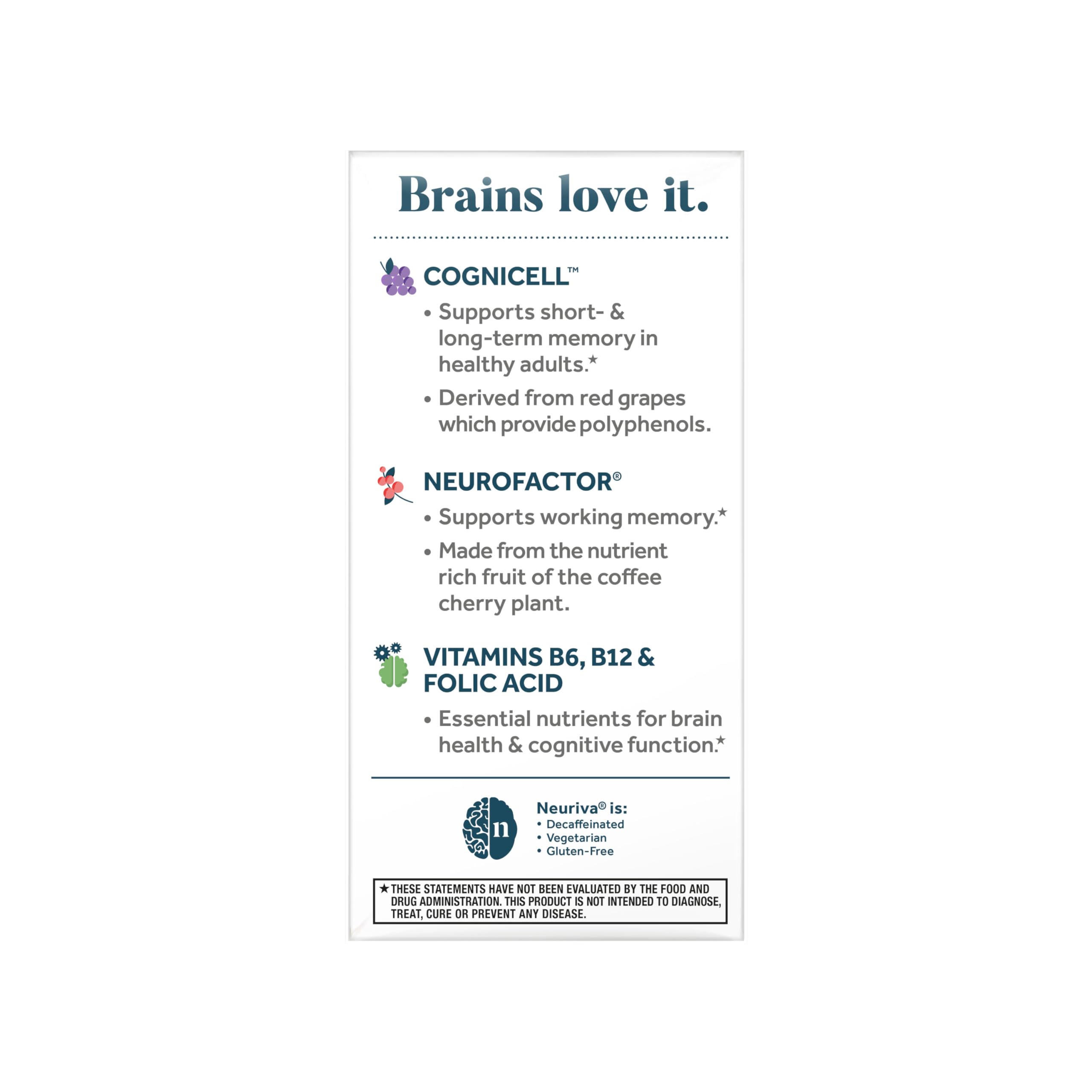 NEURIVA Memory 3D Brain Supplements for Memory and Focus, Vitamin B12 & B6, Folic Acid, 50 Count Capsules