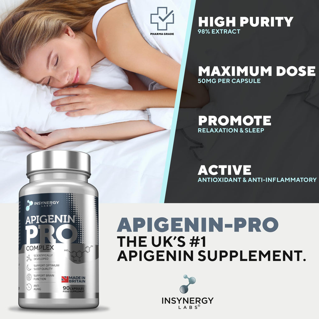 Apigenin 3 Month Supply (98% Purity) Superior Chamomile Apigenin 90 Vegan Caps, Sleep Supplement, Relaxation Support, NAD+ Booster, Sleep Aid Relaxation & Mood